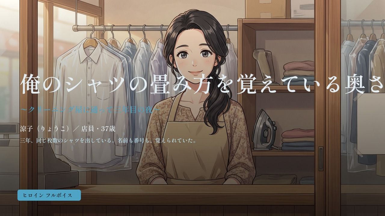 俺のシャツの畳み方を覚えている奥さん 〜クリーニング屋に通って三年目の夜〜 サンプル画像 1