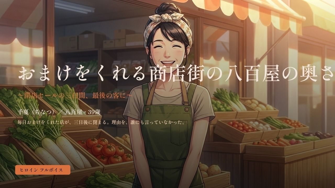 おまけをくれる商店街の八百屋の奥さん 〜閉店セールの三日間、最後の客に〜 サンプル画像 1