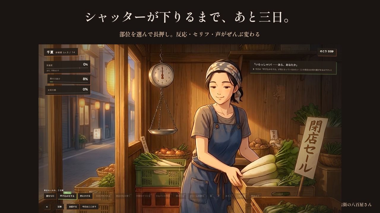 おまけをくれる商店街の八百屋の奥さん 〜閉店セールの三日間、最後の客に〜 サンプル画像 2