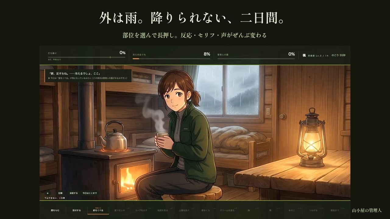 宿泊客には笑顔だけの山小屋の管理人さん 〜下山できない二日間、ストーブの前で〜 サンプル画像 2