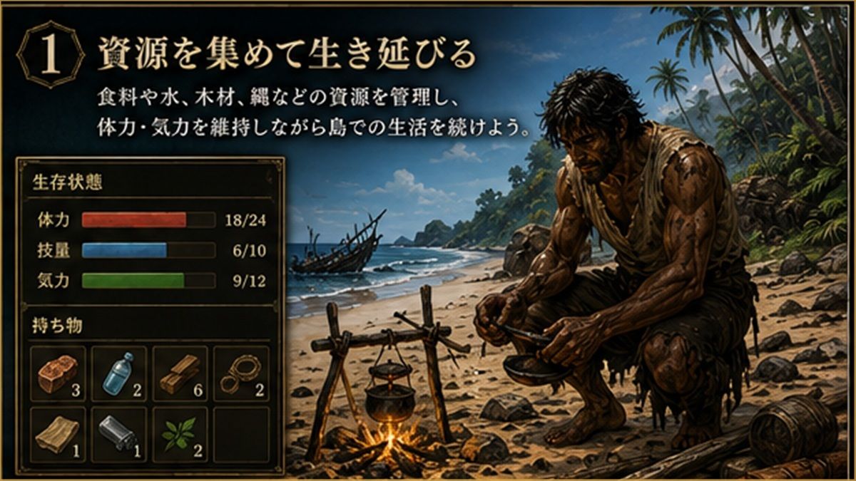 【孤島探索×サバイバルゲームブック】黒帆島漂流記 サンプル画像 1